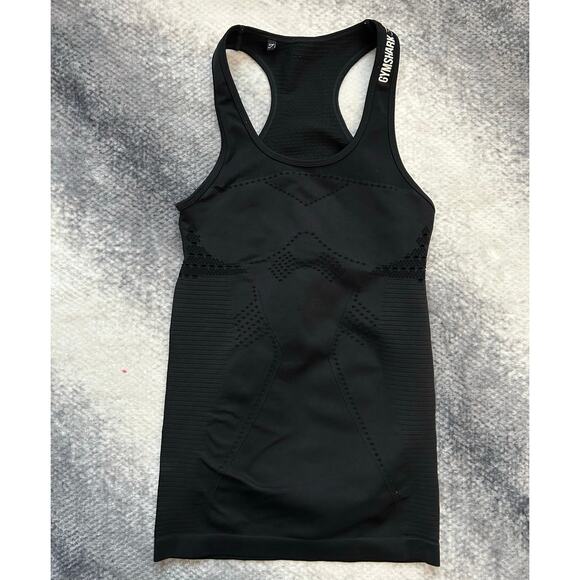 Gymshark Dry Seamless Back Cut Out Mesh Black Active Tank Top Size XS Small - Picture 1 of 4